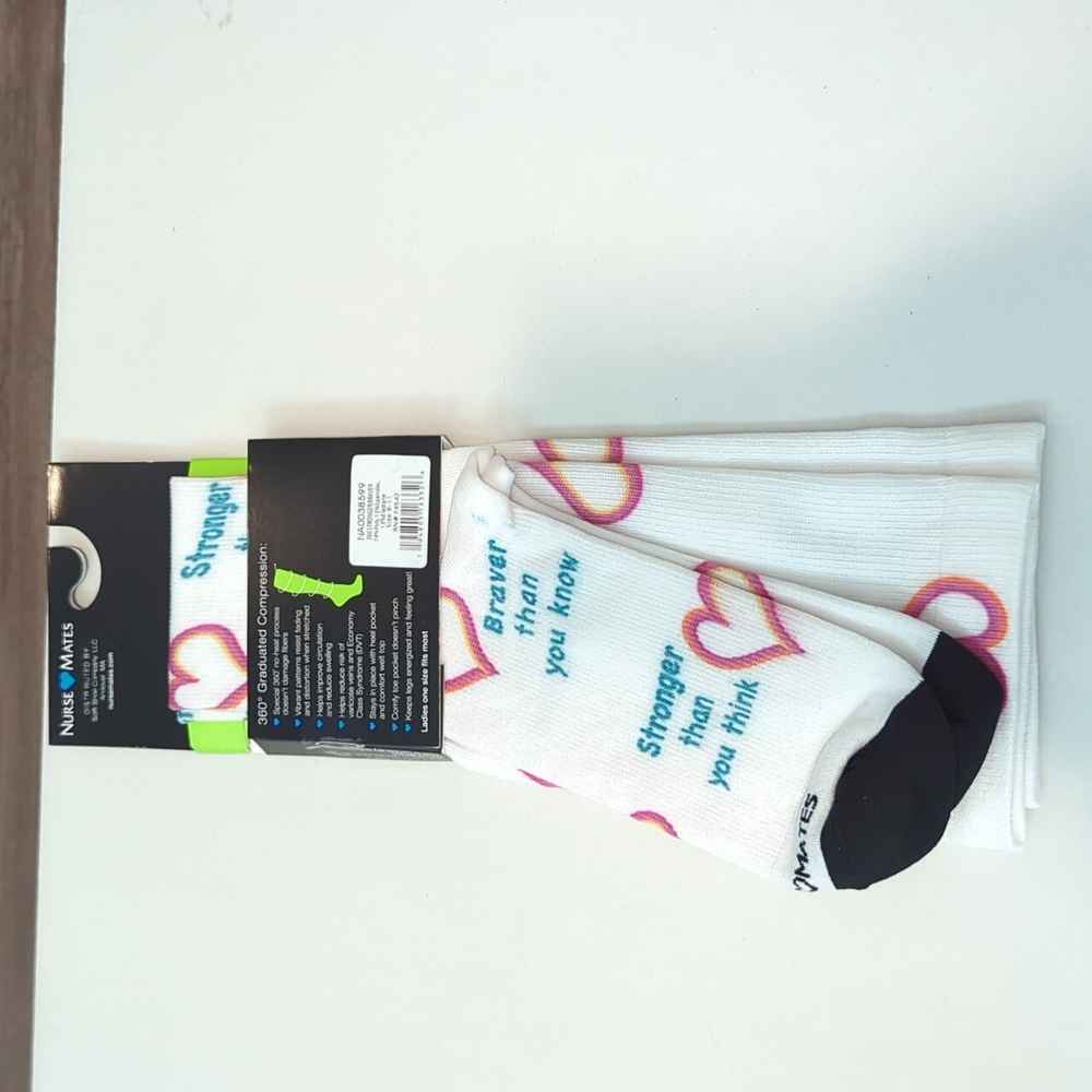 NWT OS Nurse Mates White and Pink Compression Socks